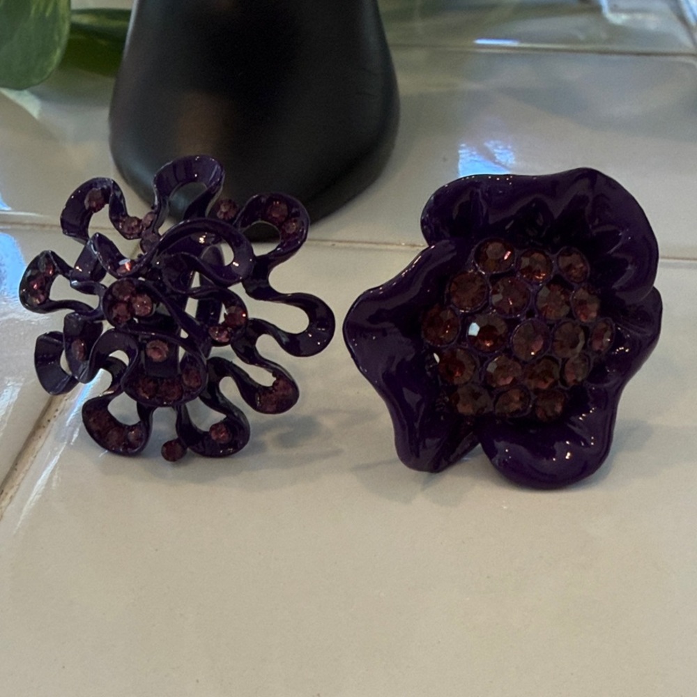 Purple Floral Rings Adjustable - Picture 2 of 5